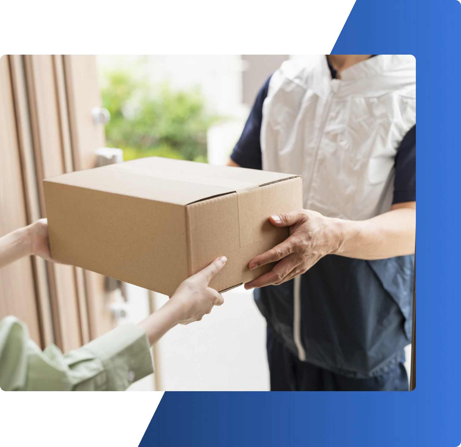 Hands exchanging a cardboard package