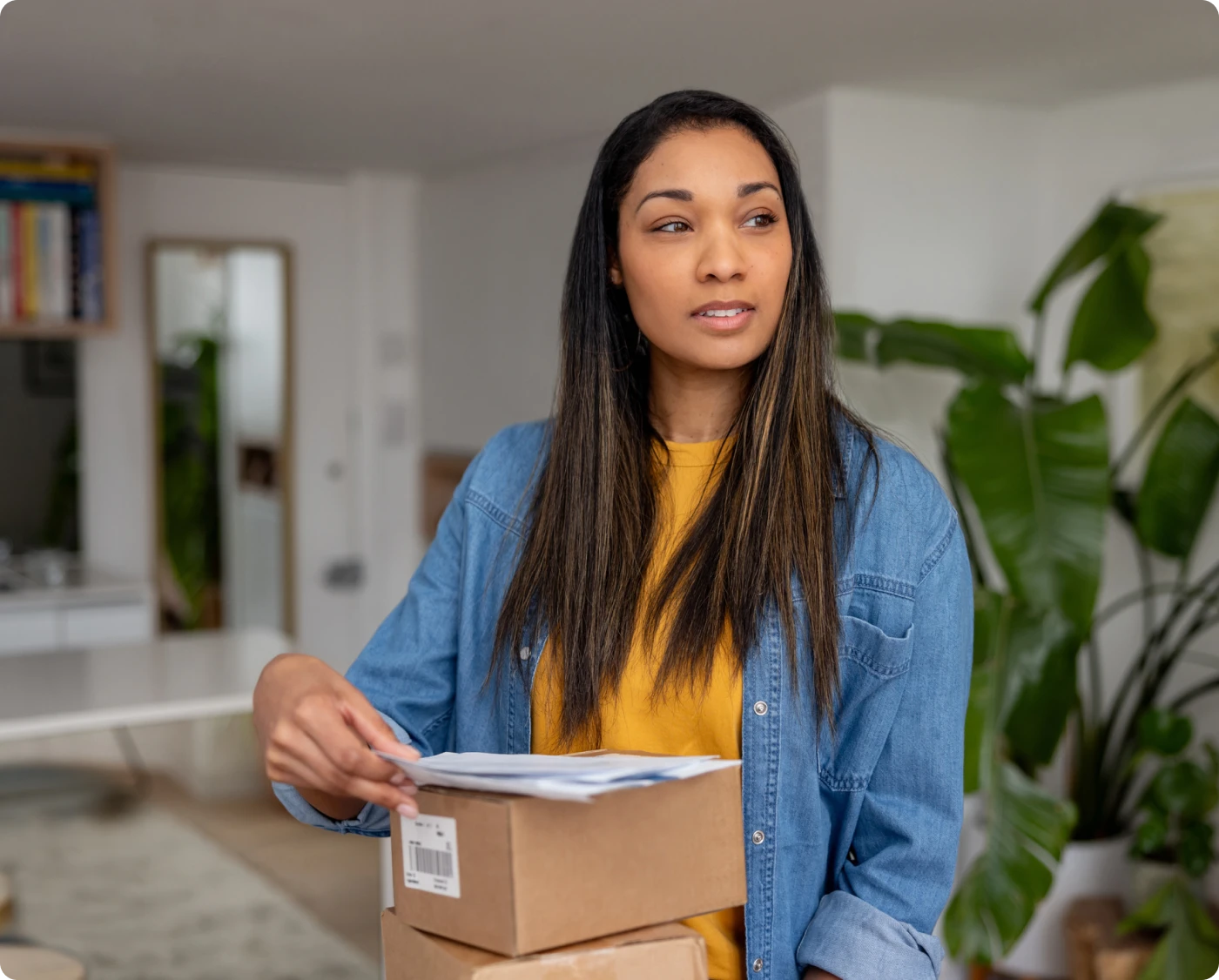 Person with parcels indoors